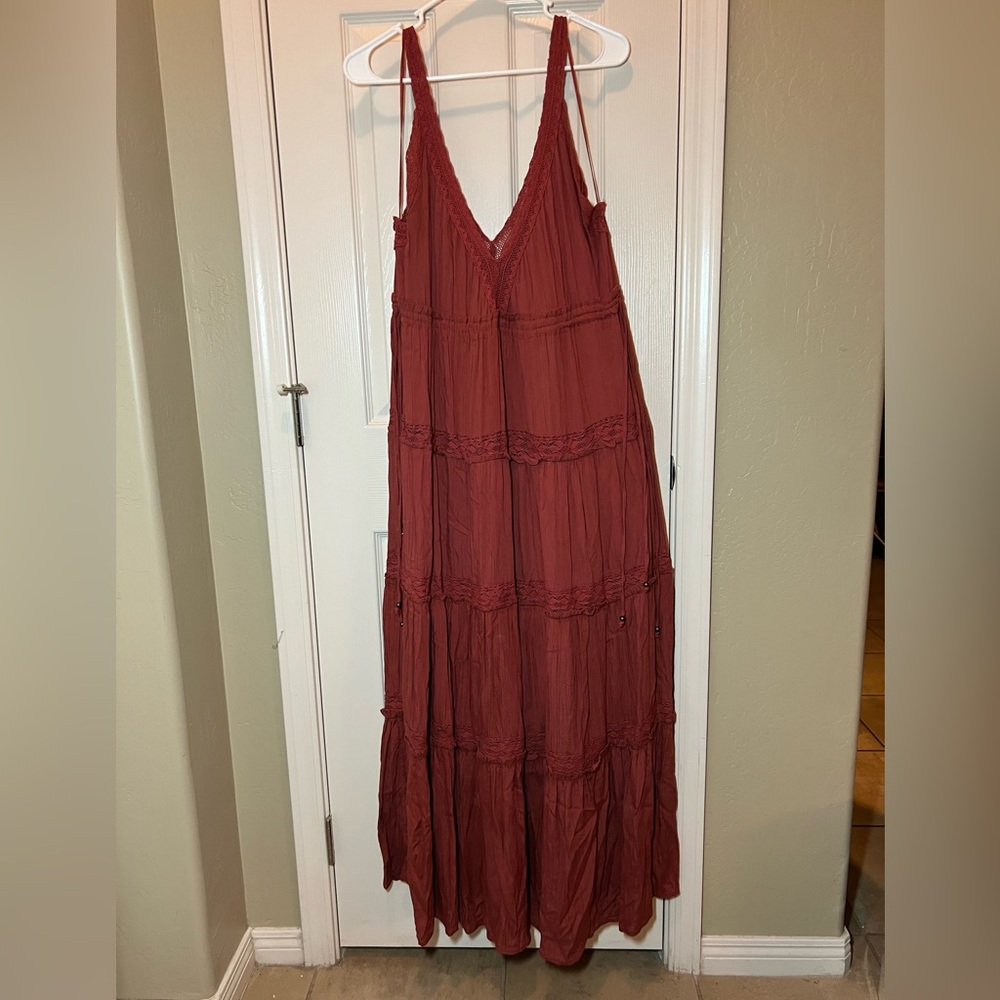 Rust colored. Tank maxi dress. Angie. Size large. 100% Rayon